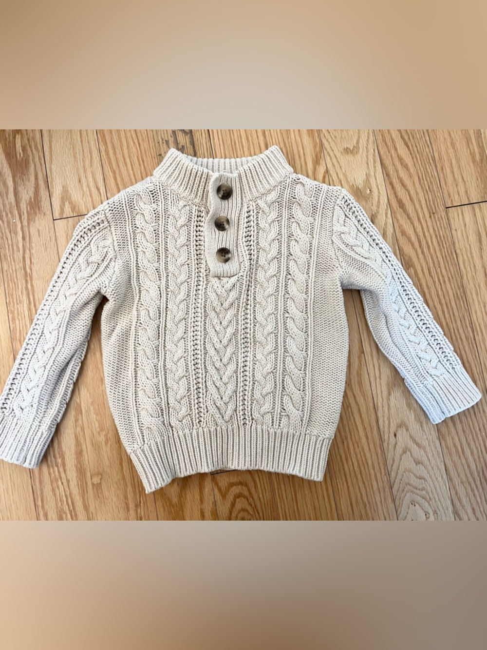 Gap Cozy Cable Knit Button Pullover Sweater - Cream Mockneck Turtle Buttons 2T